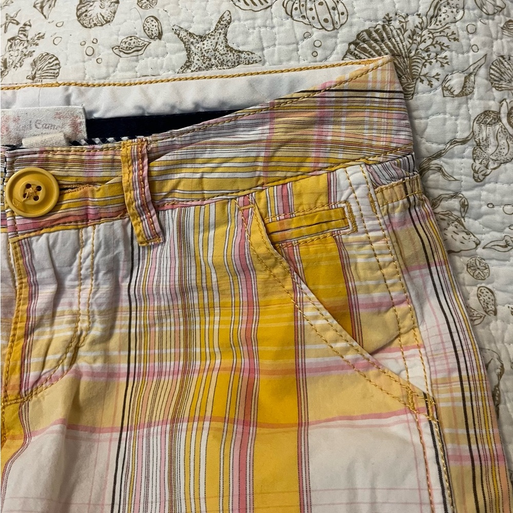 Y2K Coded Juniors 1 Yellow White Plaid Skater Bermuda Spring Summer Shorts Prep